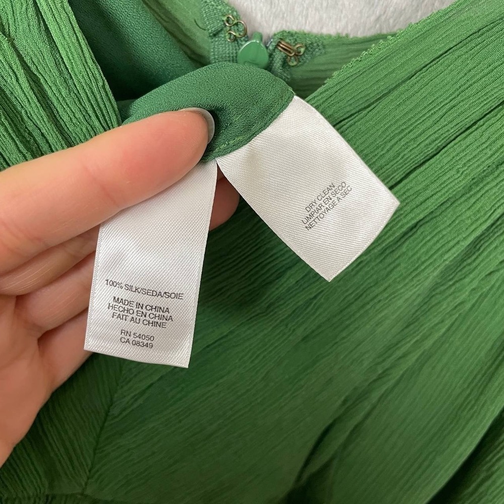Forest Fairy Y2K Crinkle Silk Midi Babydoll Dress Tie Waist Green Summer Large - Picture 7 of 7
